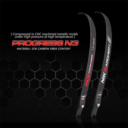 NIKA ARCHERY - New Logo N3 Progress Series BLACK 55% Carbon Fiber Limbs