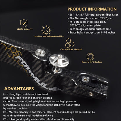 NIKA ARCHERY - ET-9 221099 25" FULL Carbon Fiber ILF Recurve Riser RH (NIKA - 弓把)