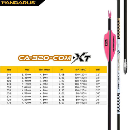 PANDARUS - CA320 COM-XT Arrows (12 arrows per pack) - for Compound Bow